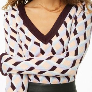Geo Patterned V-Neck Sweater
